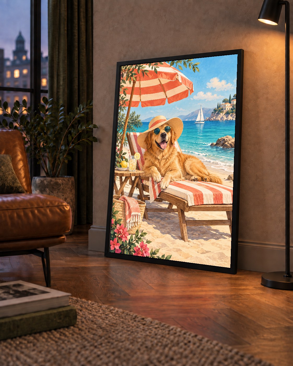 Şezlongda Güneşlenen Köpek Akdeniz Poster – Sıcak Plaj Havası