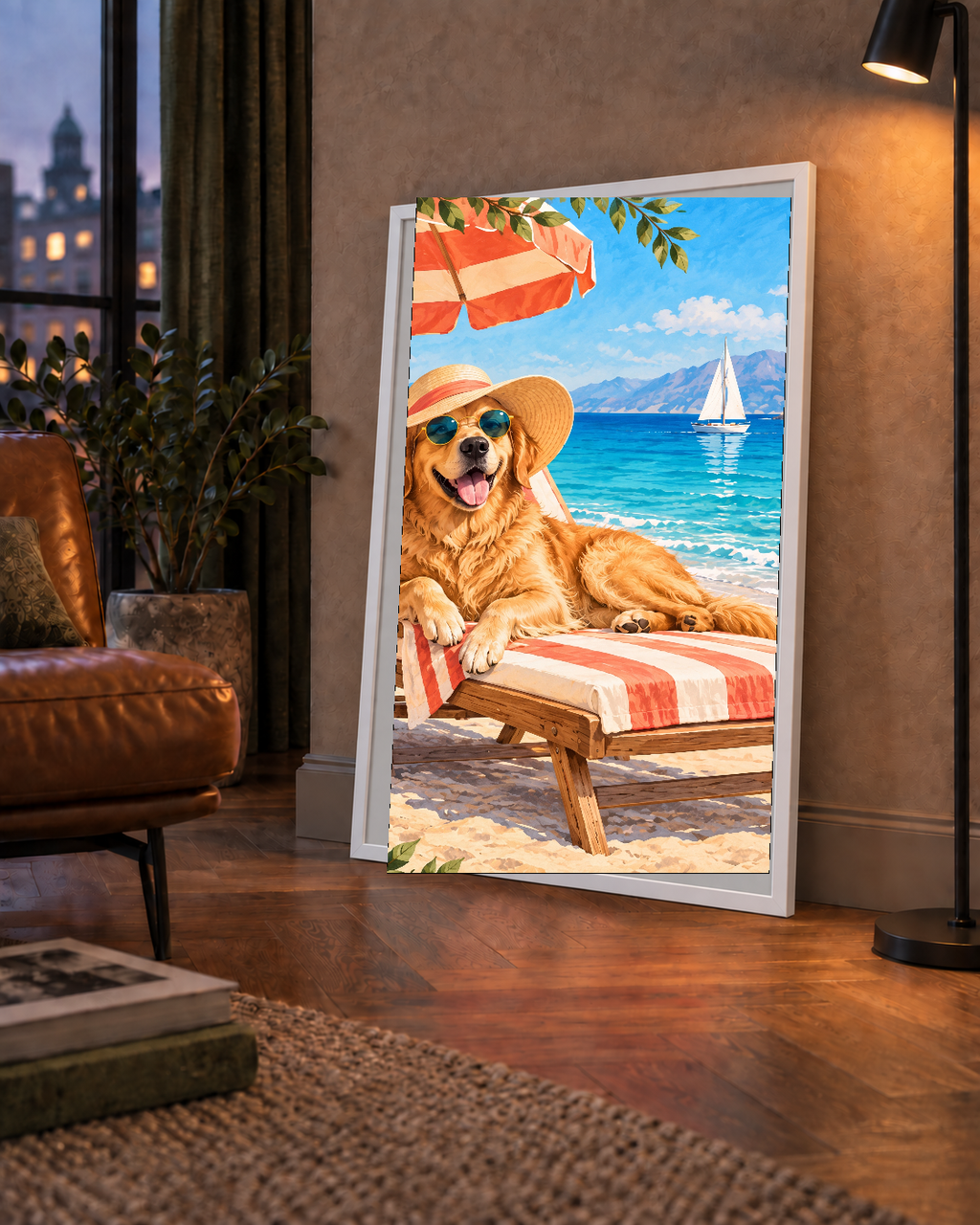 Şezlongda Güneşlenen Köpek Akdeniz Poster – Sıcak Plaj Havası
