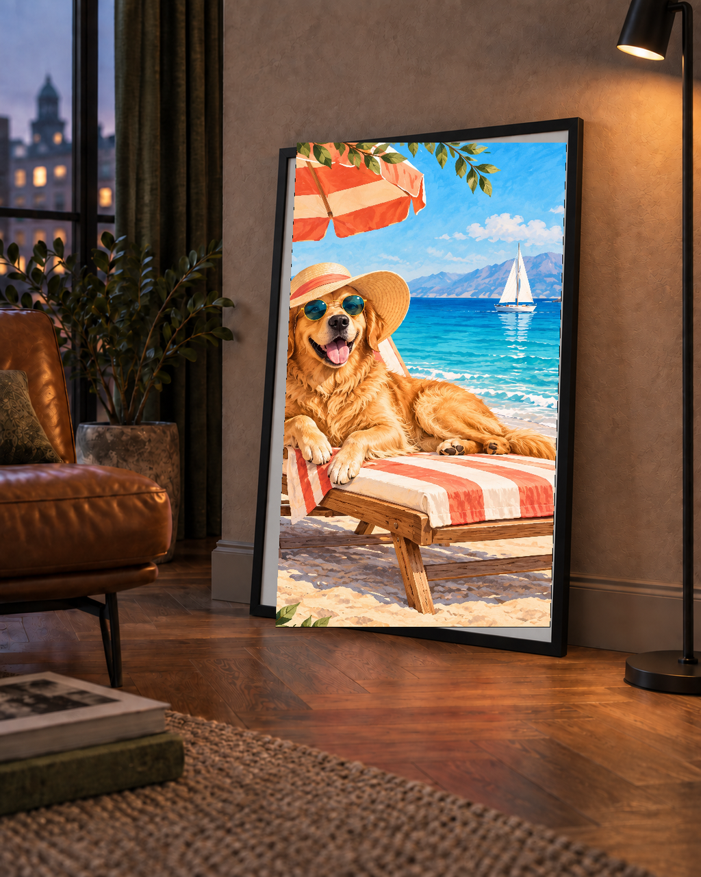 Şezlongda Güneşlenen Köpek Akdeniz Poster – Sıcak Plaj Havası