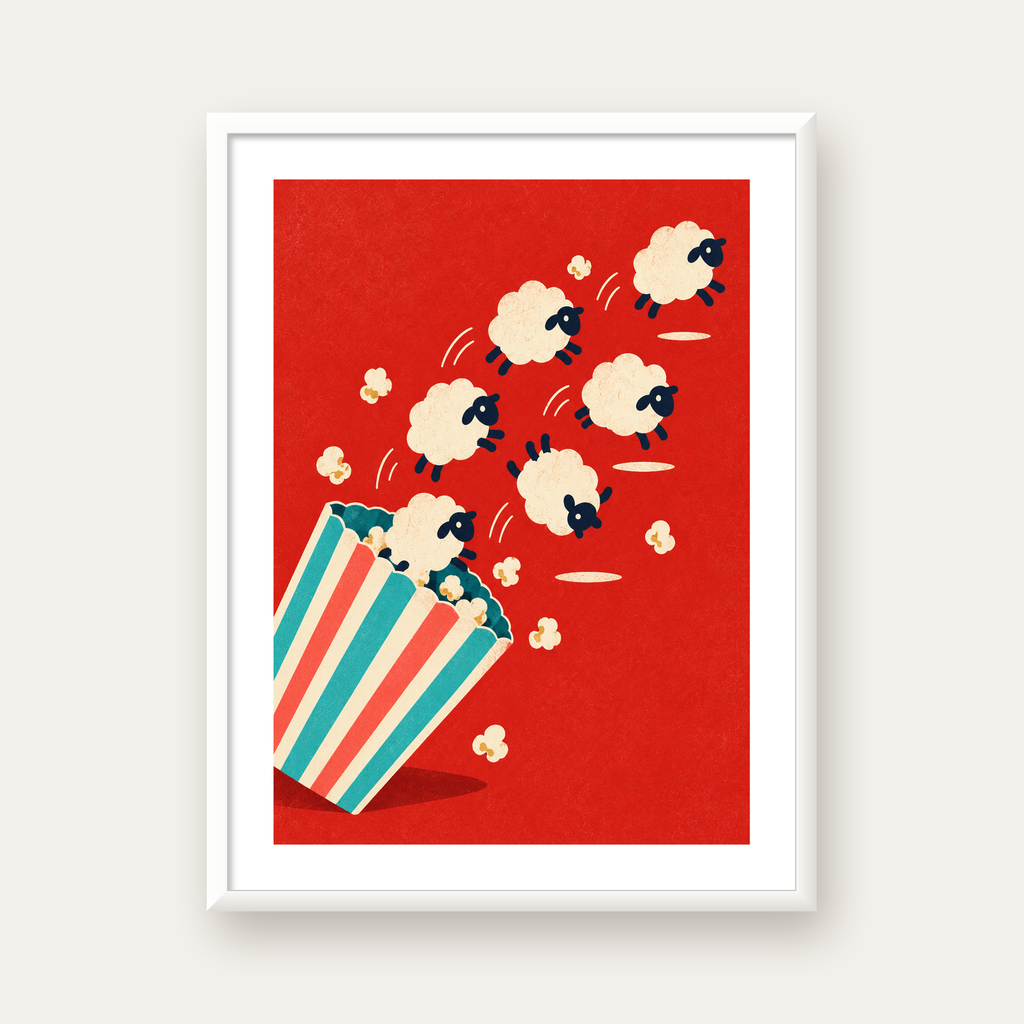 Sheep Escape Eğlenceli Koyun Posteri — beyaz çerçeveli dikey poster