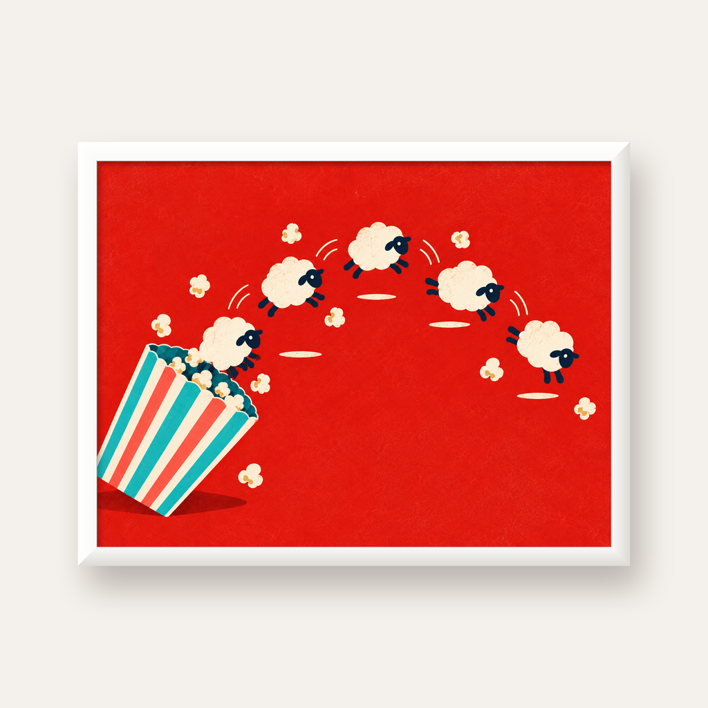 Sheep Escape Eğlenceli Koyun Posteri — beyaz çerçeveli yatay poster