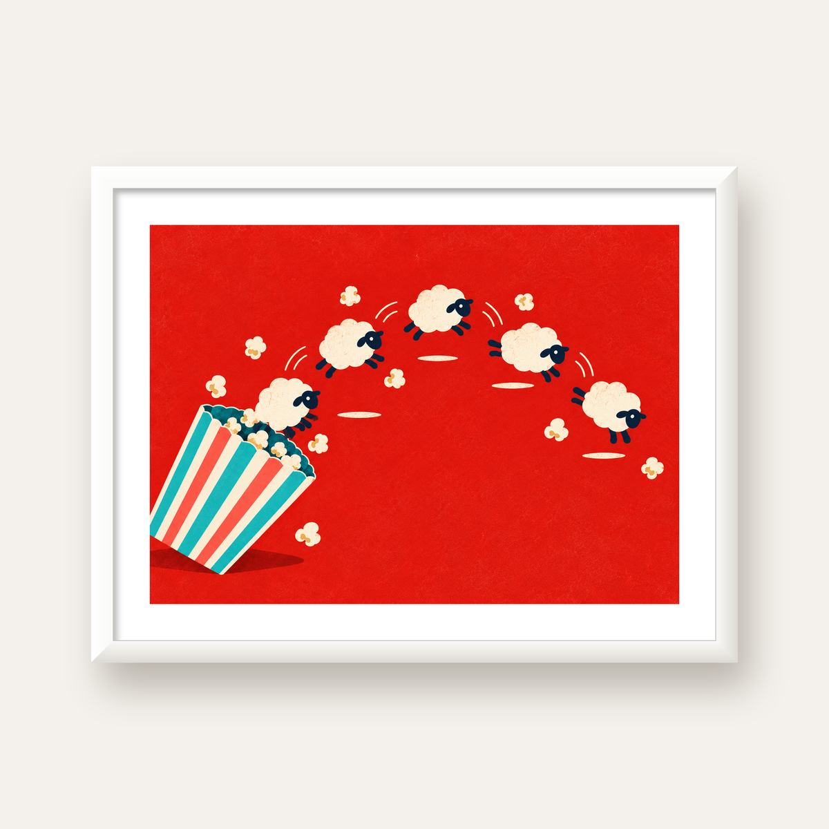 Sheep Escape Eğlenceli Koyun Posteri — beyaz çerçeveli yatay poster