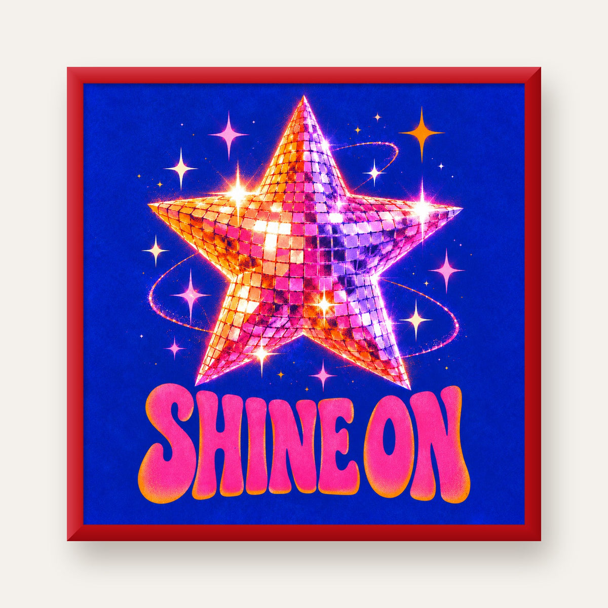 Shine On Disko Yıldızı Tipografi Posteri — kırmızı çerçeveli