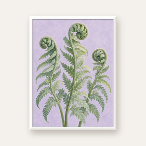 Botanik Eğrelti Otu Suluboya Poster – Modern Duvar Dekoru — beyaz çerçeveli dikey poster