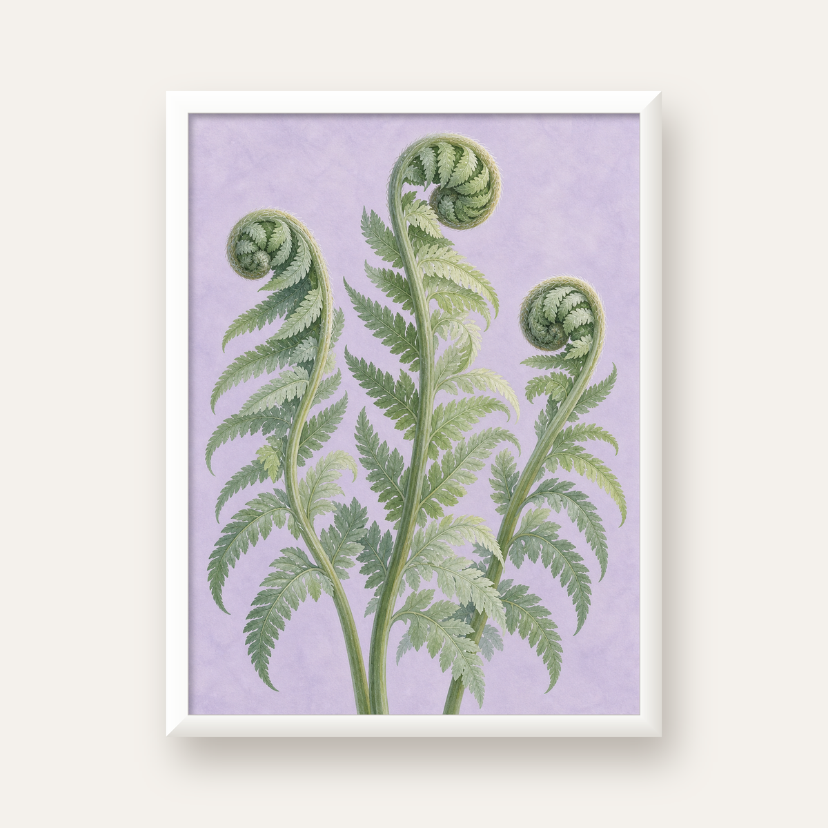 Botanik Eğrelti Otu Suluboya Poster – Modern Duvar Dekoru — beyaz çerçeveli dikey poster