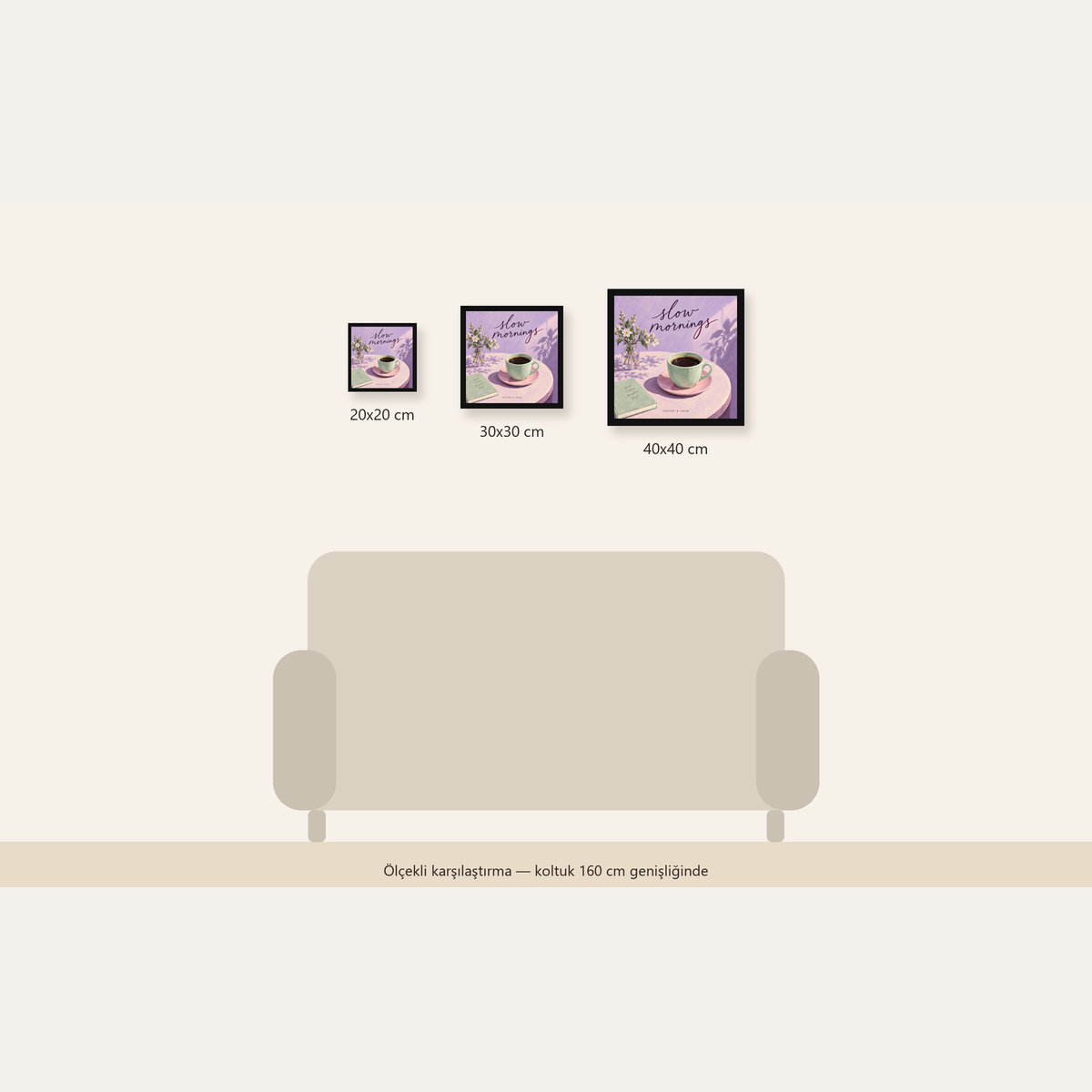 Pembe Masada Sabah Kahvesi İllüstrasyon Poster — Kare ölçülerinin karşılaştırması