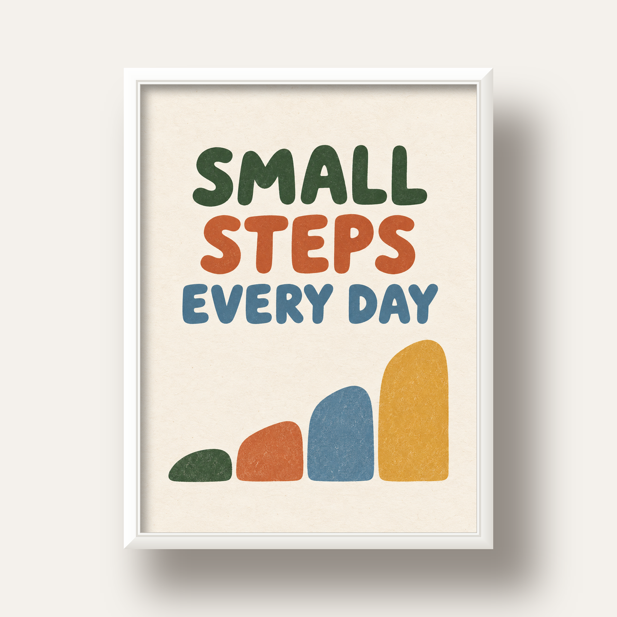 Small Steps Every Day - Minimal Dijital İlham Poster — beyaz derin çerçeveli
