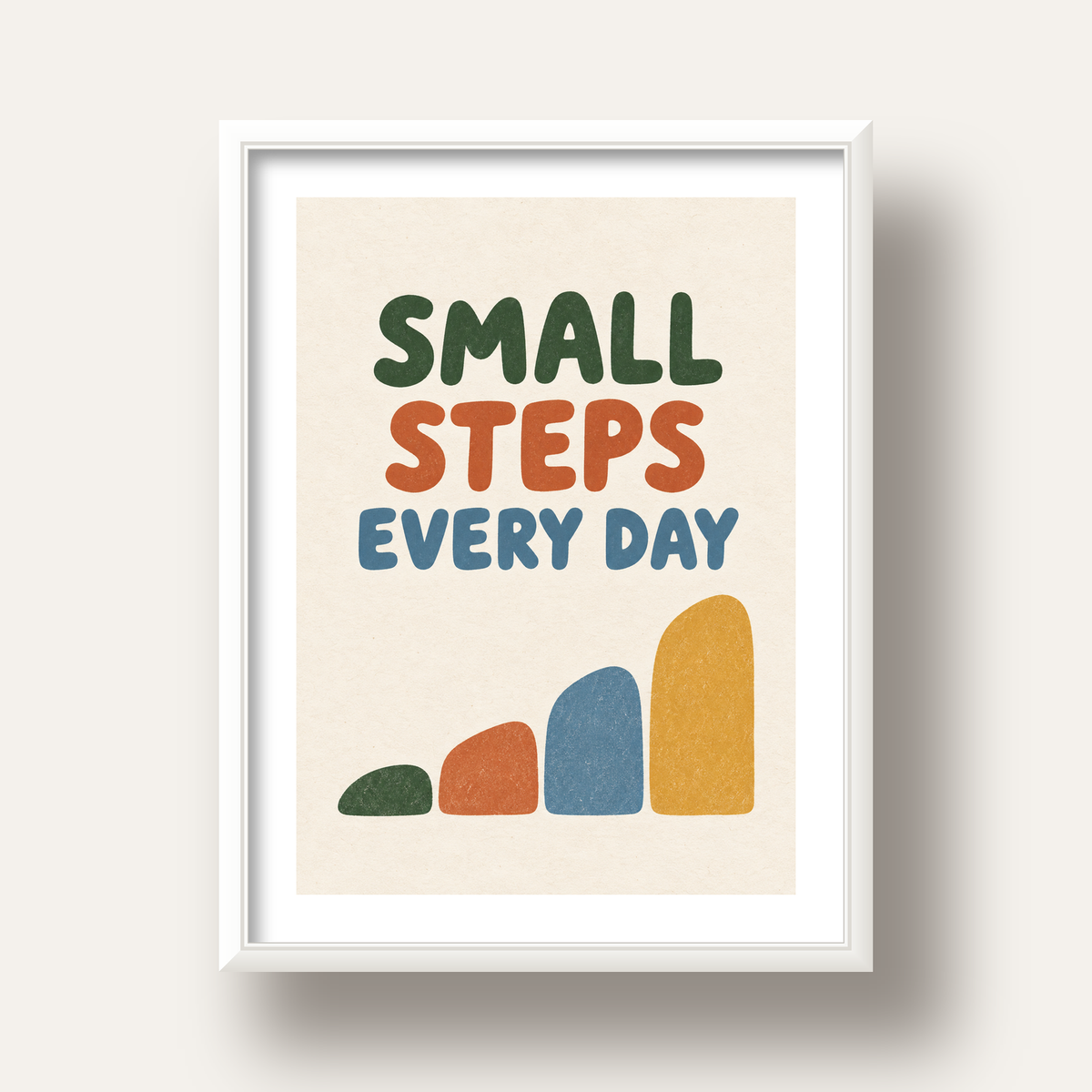 Small Steps Every Day - Minimal Dijital İlham Poster — beyaz derin çerçeveli paspartulu