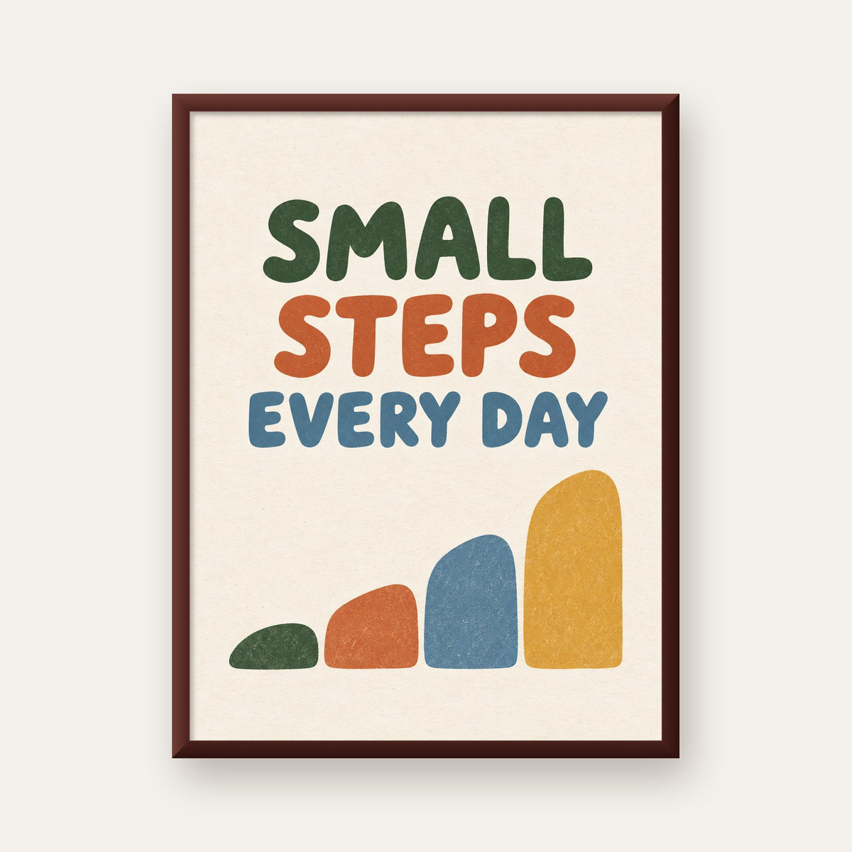 Small Steps Every Day - Minimal Dijital İlham Poster — ceviz çerçeveli