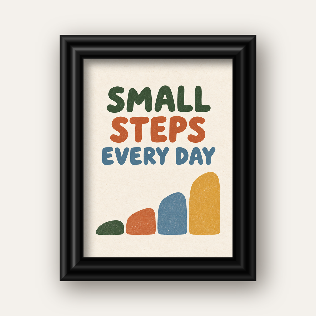 Small Steps Every Day - Minimal Dijital İlham Poster — siyah galeri çerçeveli