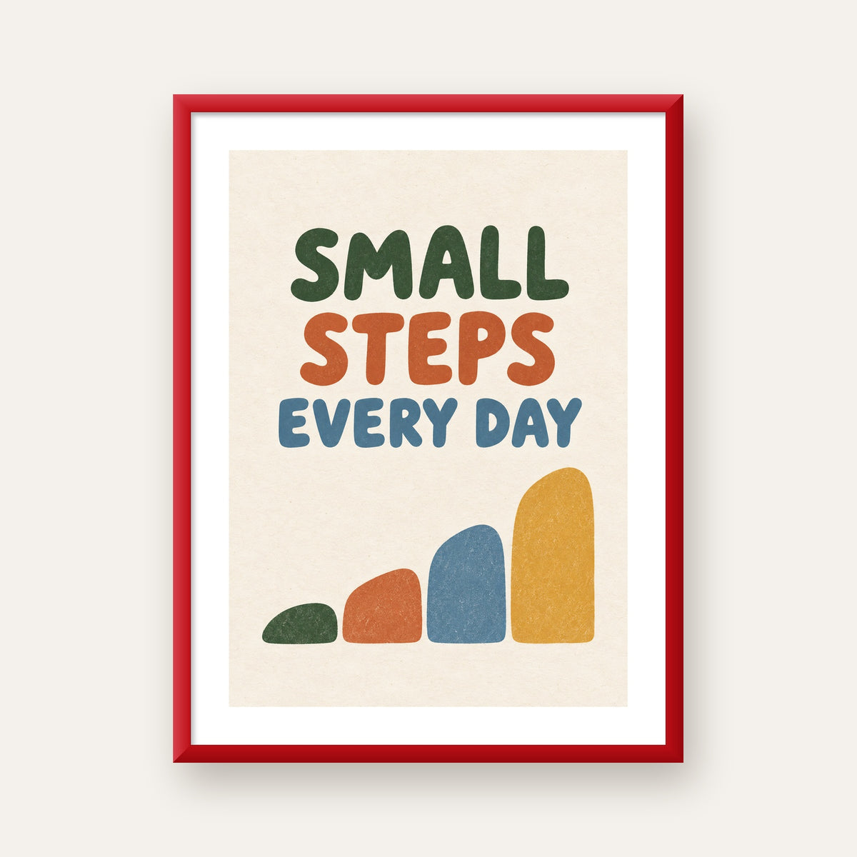Small Steps Every Day - Minimal Dijital İlham Poster — kırmızı çerçeveli paspartulu