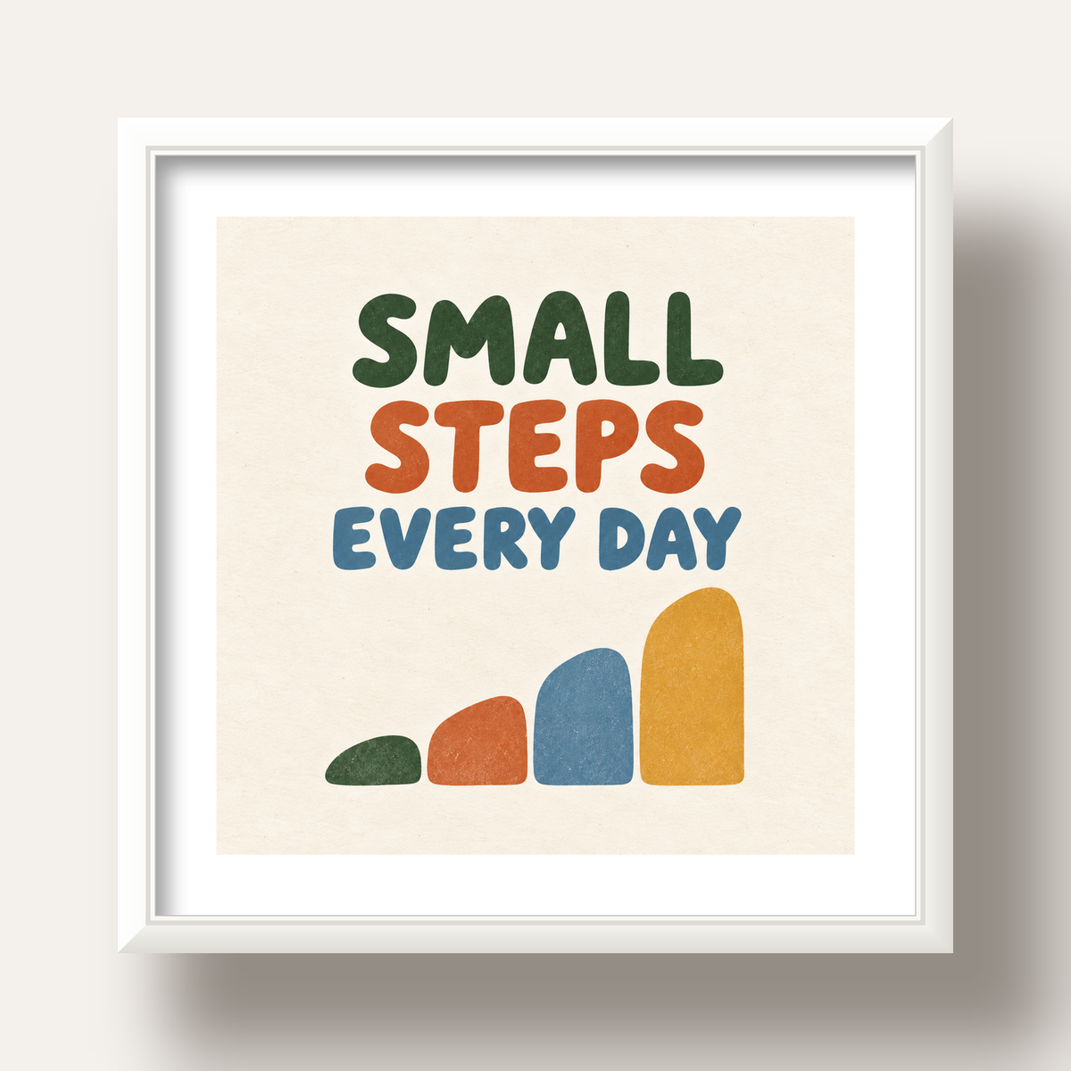 Small Steps Every Day - Minimal Dijital İlham Poster — beyaz derin çerçeveli paspartulu