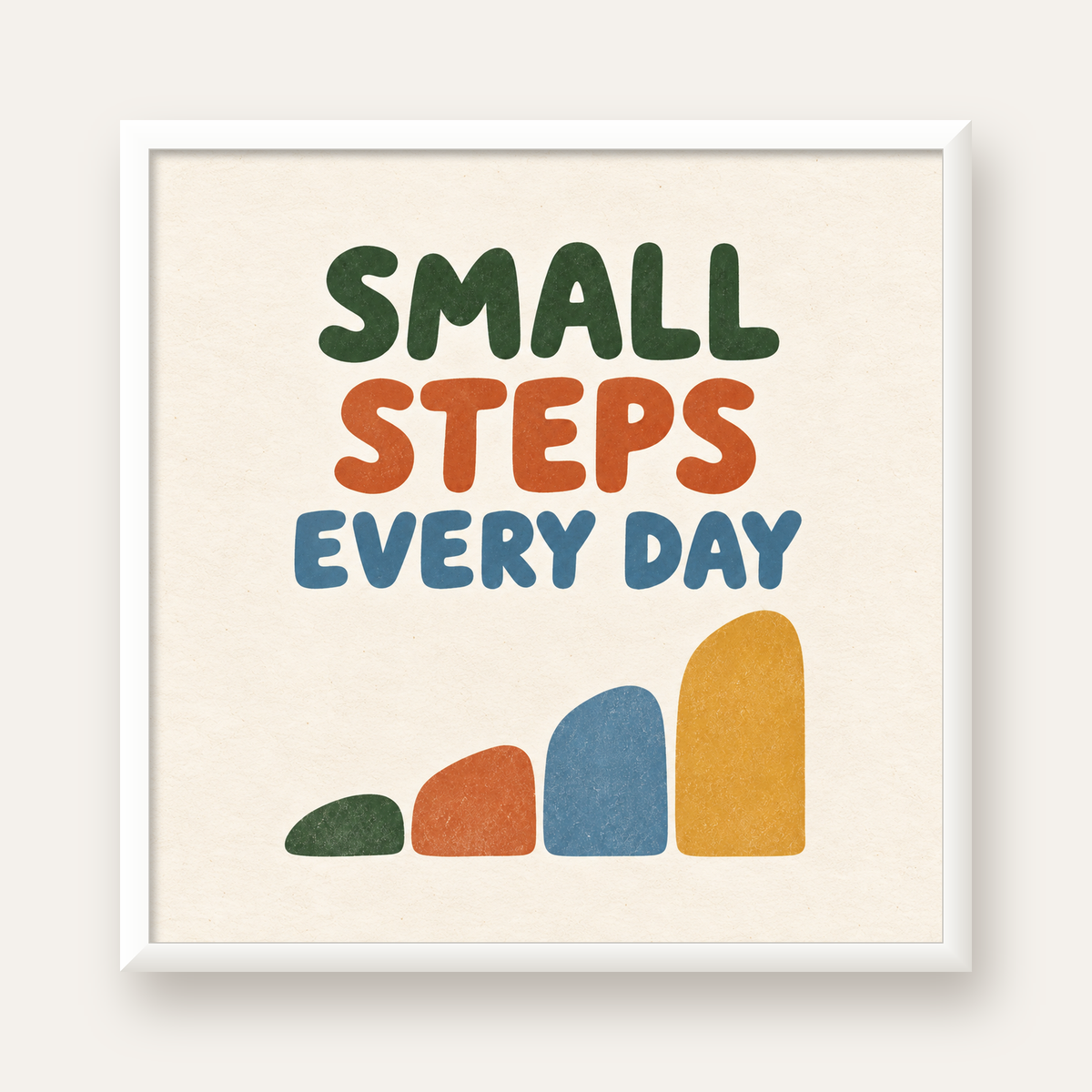 Small Steps Every Day - Minimal Dijital İlham Poster — beyaz çerçeveli kare poster
