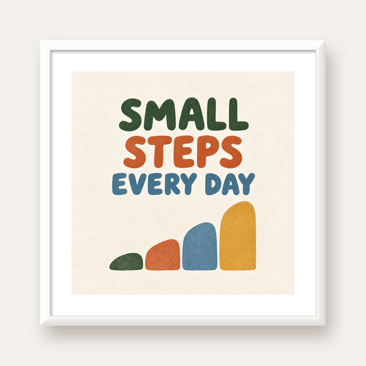 Small Steps Every Day - Minimal Dijital İlham Poster — beyaz çerçeveli kare poster