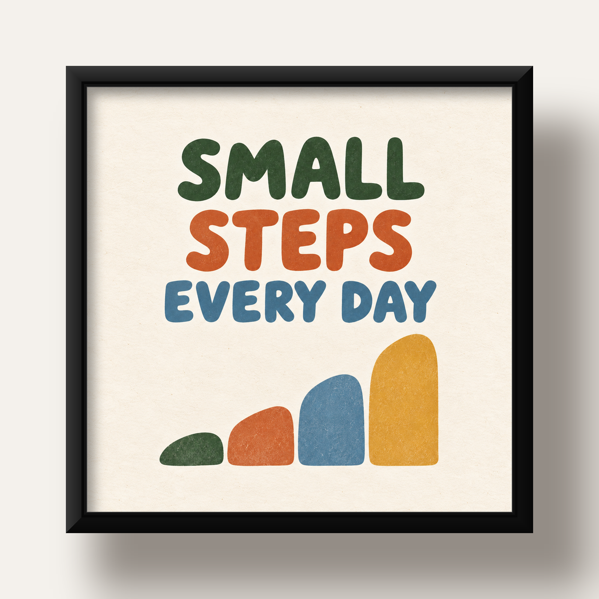 Small Steps Every Day - Minimal Dijital İlham Poster — siyah derin çerçeveli