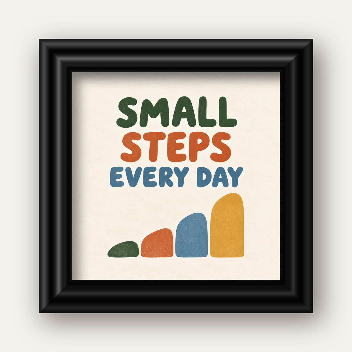 Small Steps Every Day - Minimal Dijital İlham Poster — siyah galeri çerçeveli