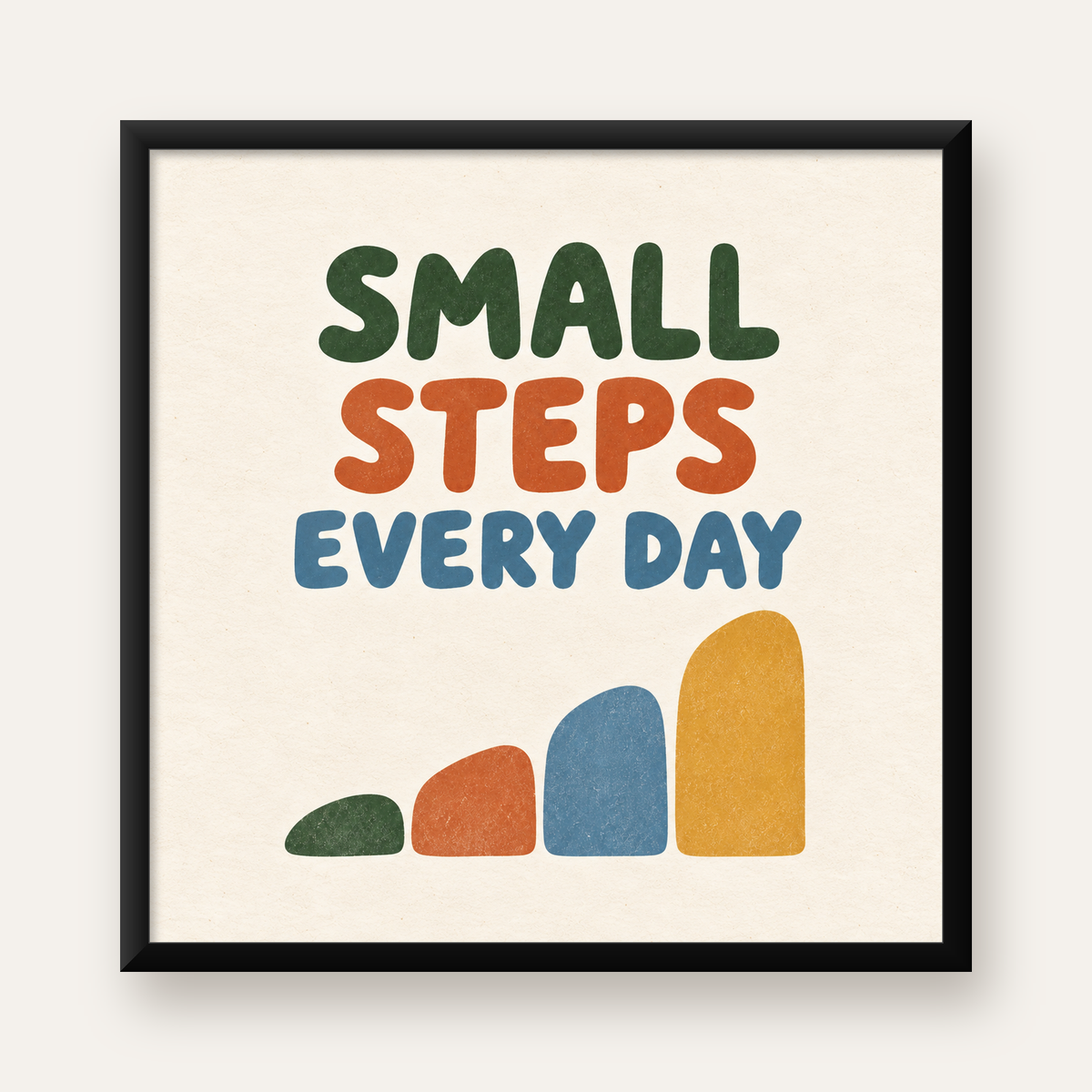 Small Steps Every Day - Minimal Dijital İlham Poster — Kare baskı, düz siyah çerçeveli duvar posteri