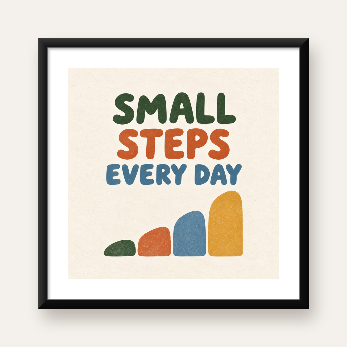 Small Steps Every Day - Minimal Dijital İlham Poster — Kare baskı, beyaz kenar boşluklu