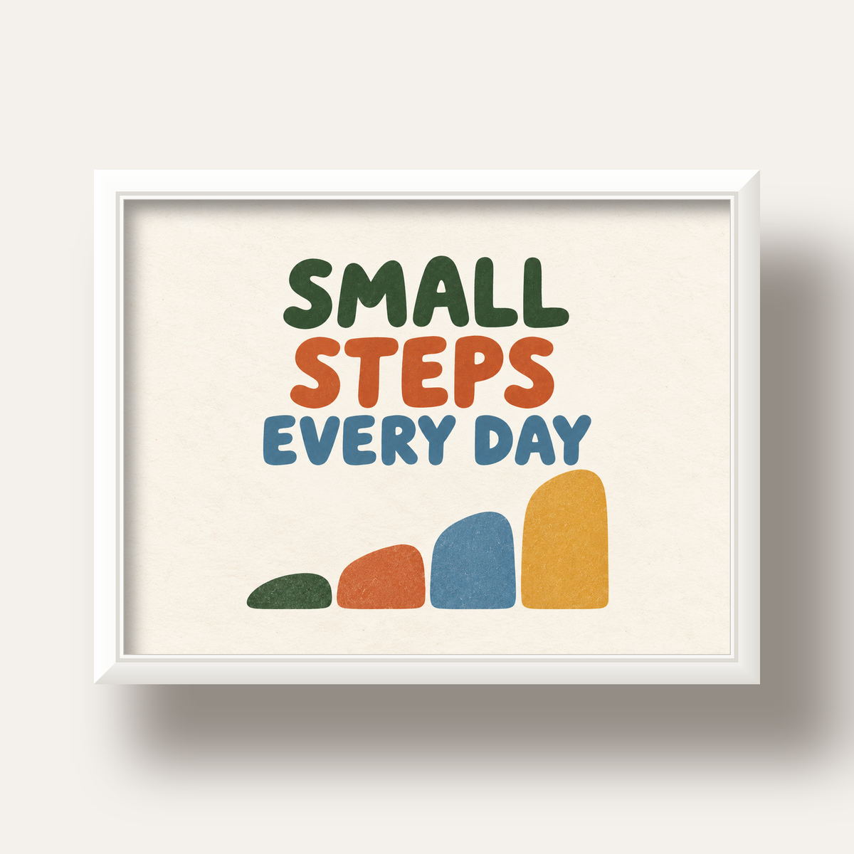 Small Steps Every Day - Minimal Dijital İlham Poster — beyaz derin çerçeveli