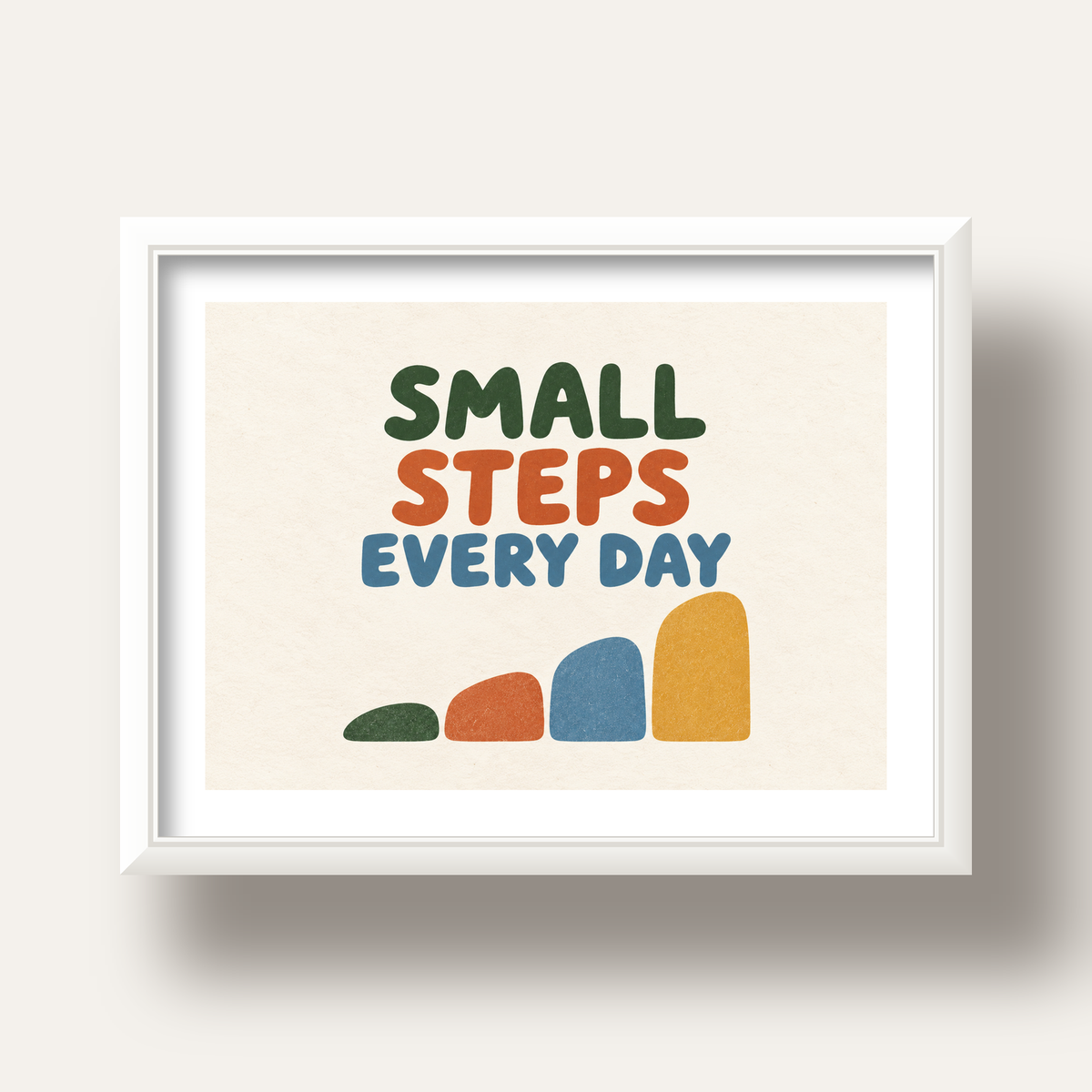 Small Steps Every Day - Minimal Dijital İlham Poster — beyaz derin çerçeveli paspartulu