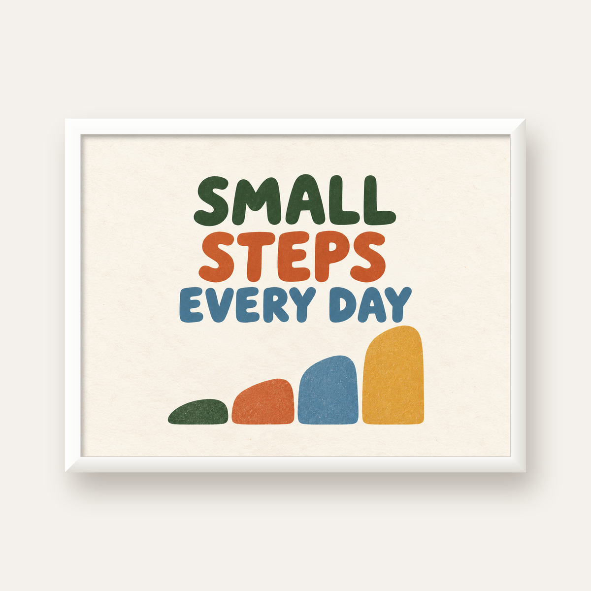 Small Steps Every Day - Minimal Dijital İlham Poster — beyaz çerçeveli yatay poster