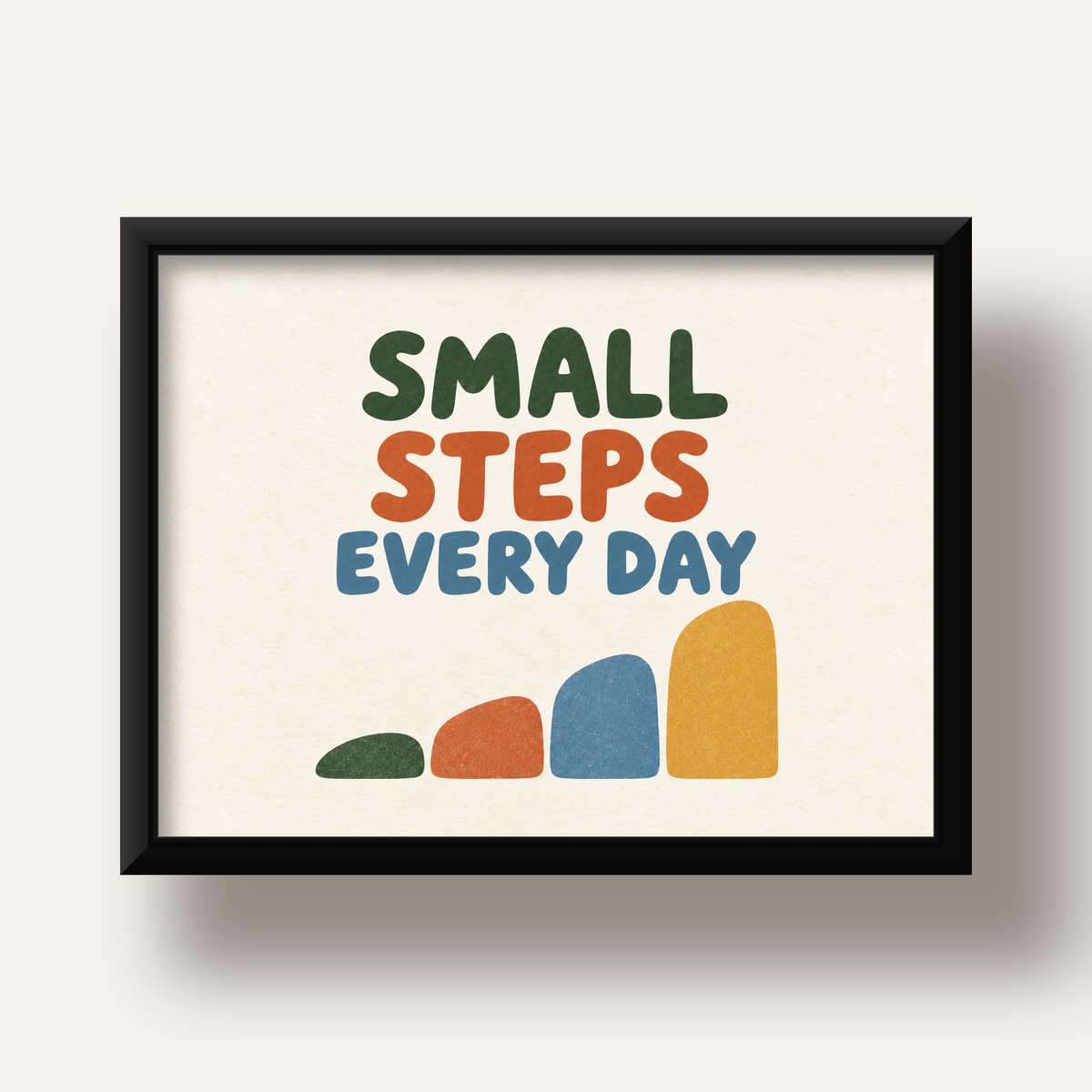 Small Steps Every Day - Minimal Dijital İlham Poster — siyah derin çerçeveli