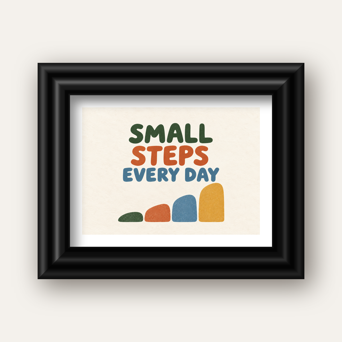 Small Steps Every Day - Minimal Dijital İlham Poster — siyah galeri çerçeveli paspartulu