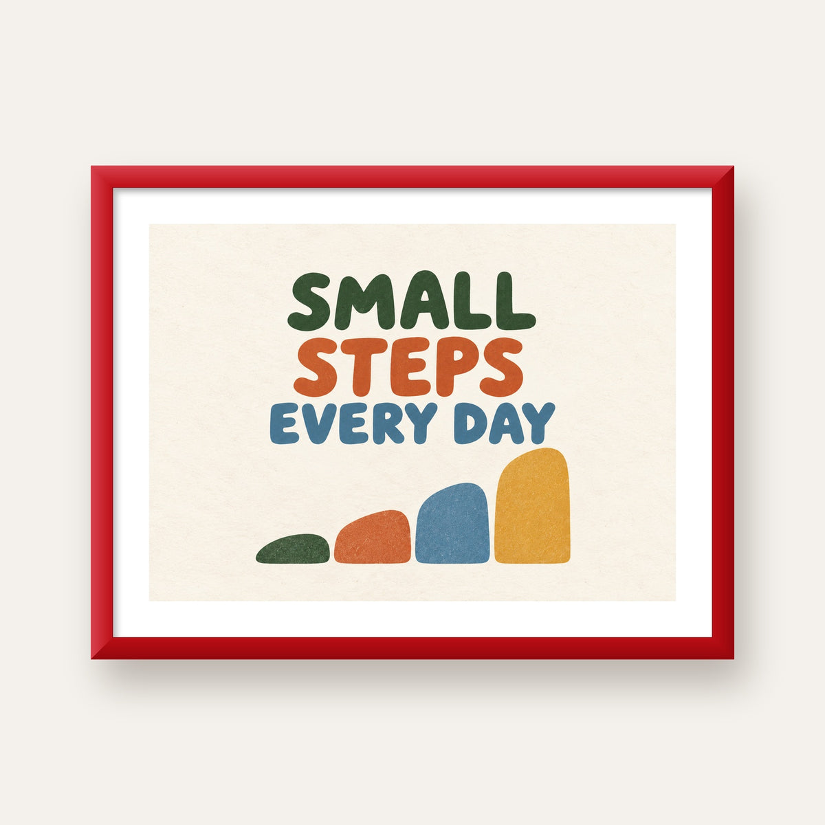 Small Steps Every Day - Minimal Dijital İlham Poster — kırmızı çerçeveli paspartulu