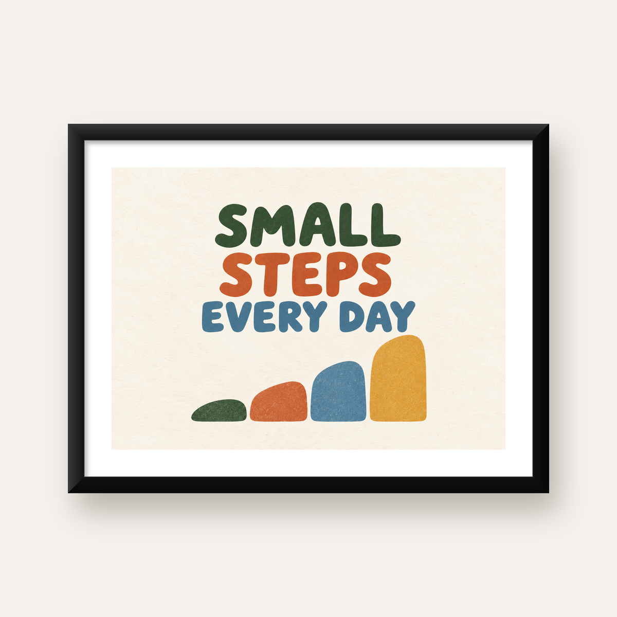 Small Steps Every Day - Minimal Dijital İlham Poster — Yatay baskı, beyaz kenar boşluklu