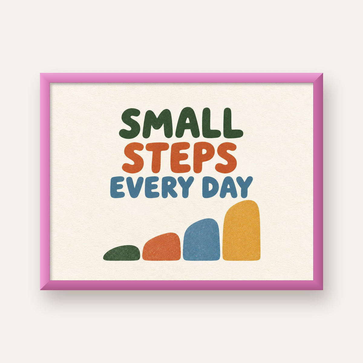 Small Steps Every Day - Minimal Dijital İlham Poster — pembe çerçeveli