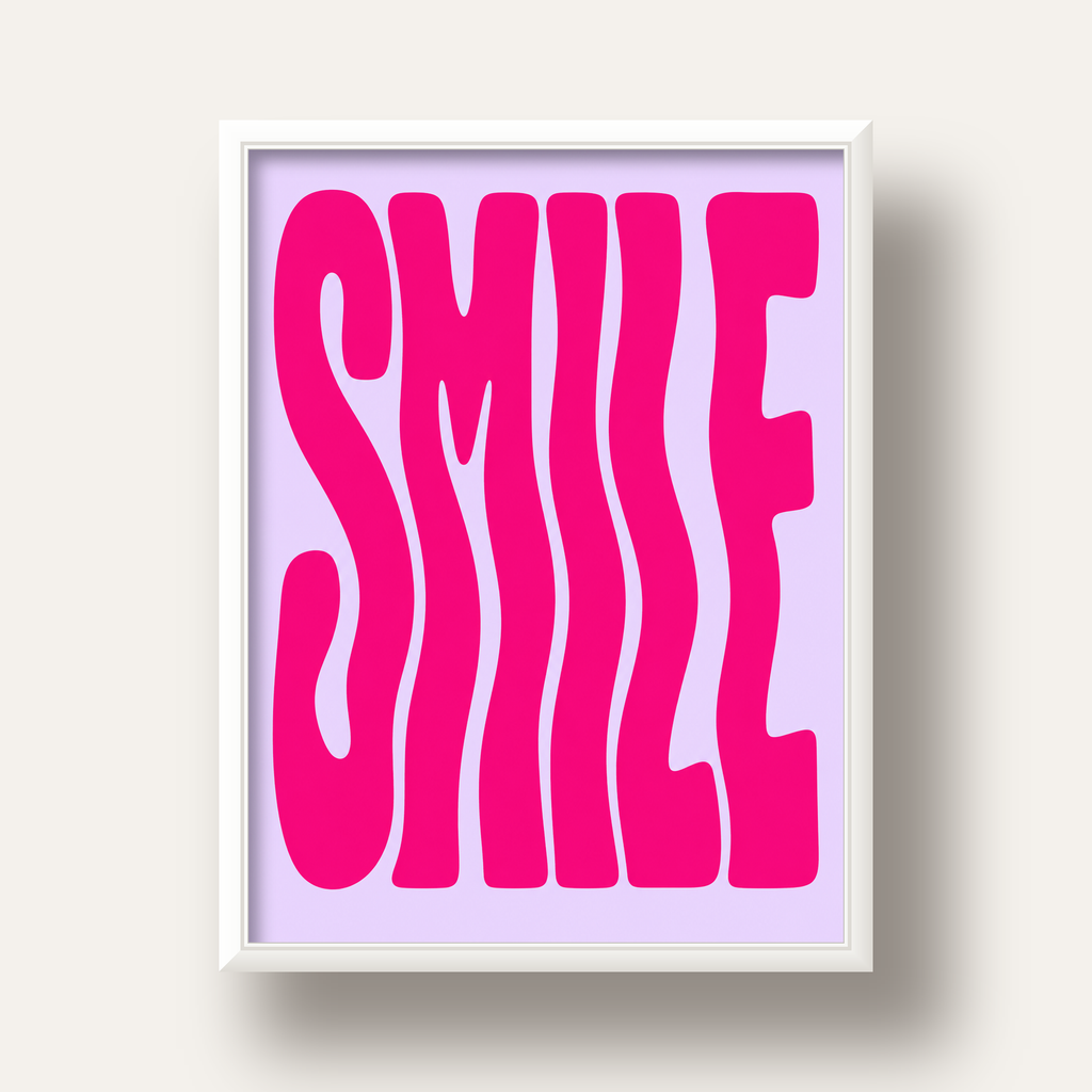 SMILE Dalgalı Tipografi Poster – Modern ve Sade Tasarım — beyaz derin çerçeveli