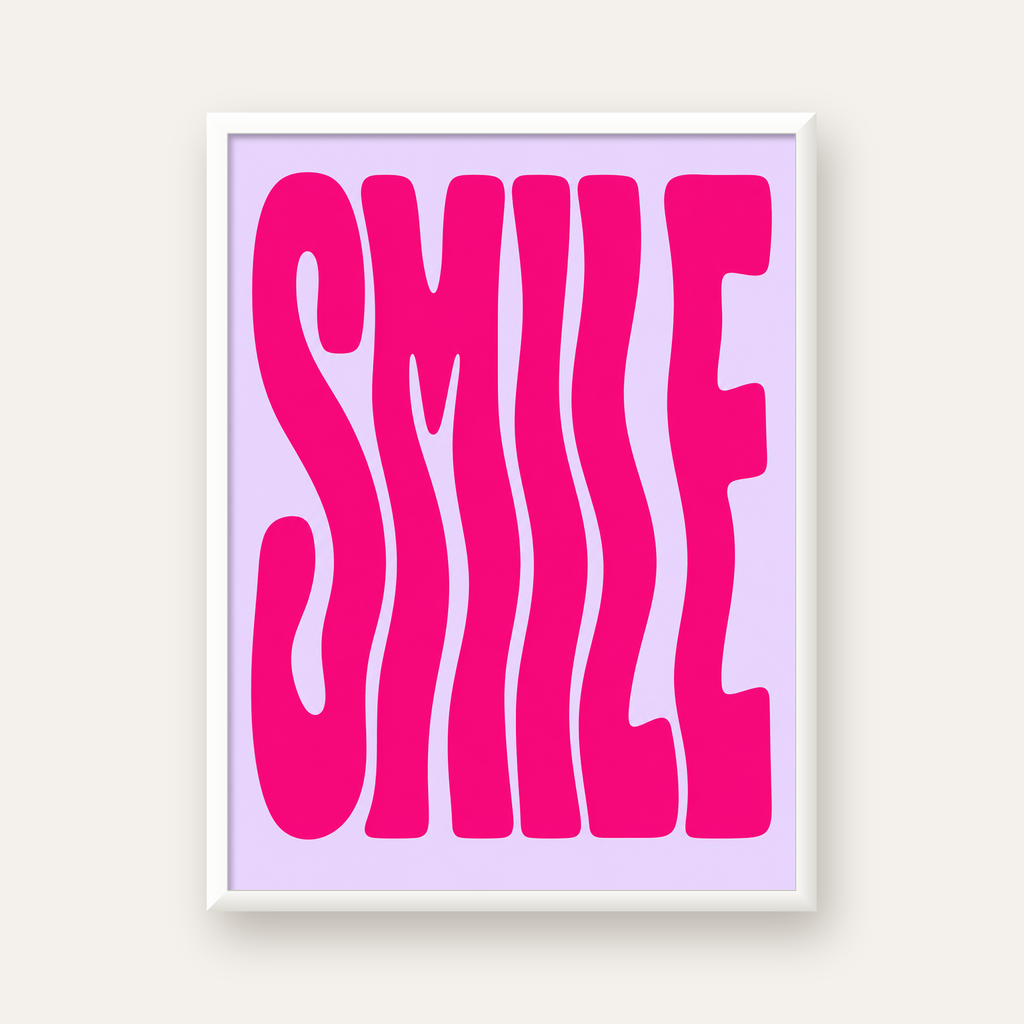 SMILE Dalgalı Tipografi Poster – Modern ve Sade Tasarım — beyaz çerçeveli dikey poster