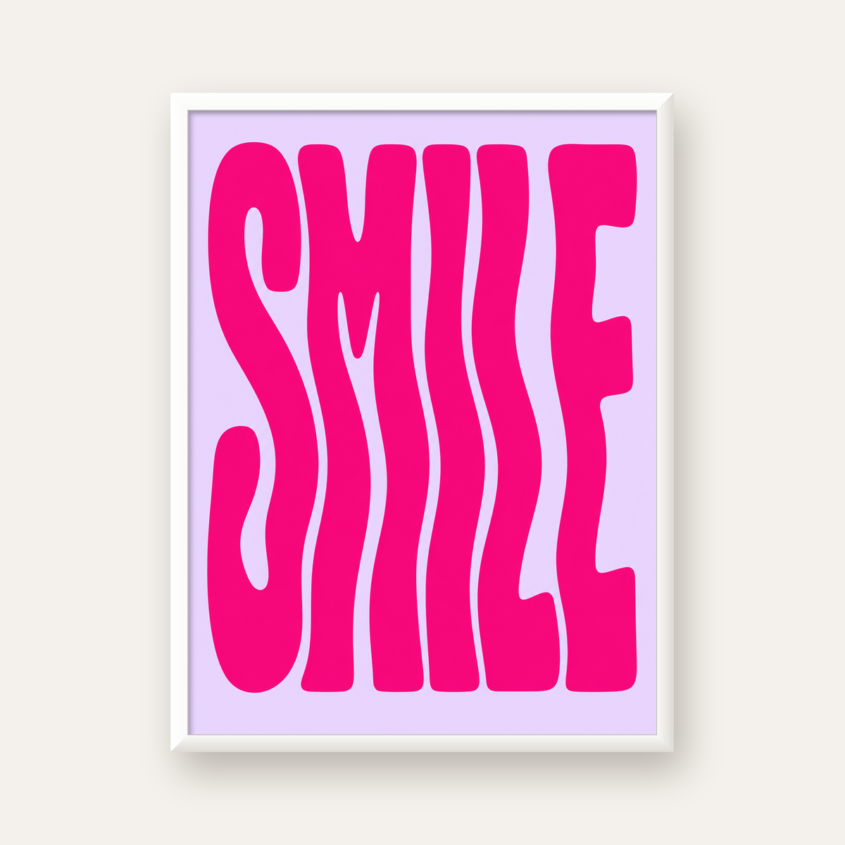 SMILE Dalgalı Tipografi Poster – Modern ve Sade Tasarım — beyaz çerçeveli dikey poster