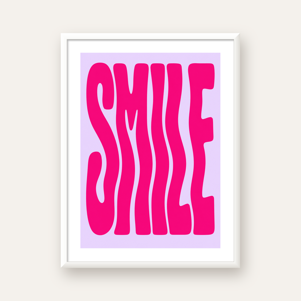 SMILE Dalgalı Tipografi Poster – Modern ve Sade Tasarım — beyaz çerçeveli dikey poster