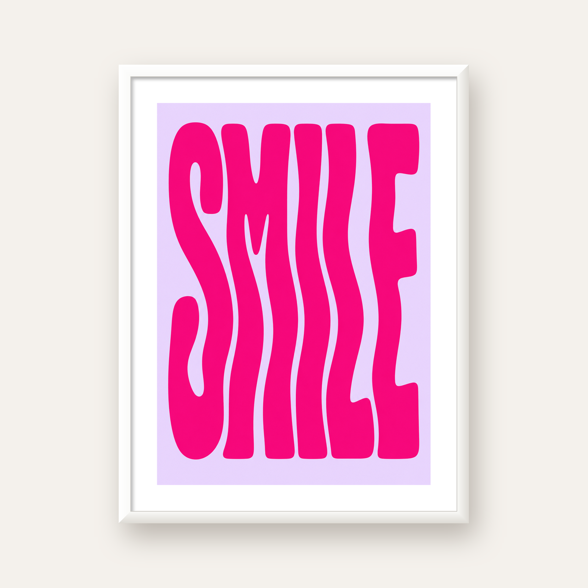SMILE Dalgalı Tipografi Poster – Modern ve Sade Tasarım — beyaz çerçeveli dikey poster