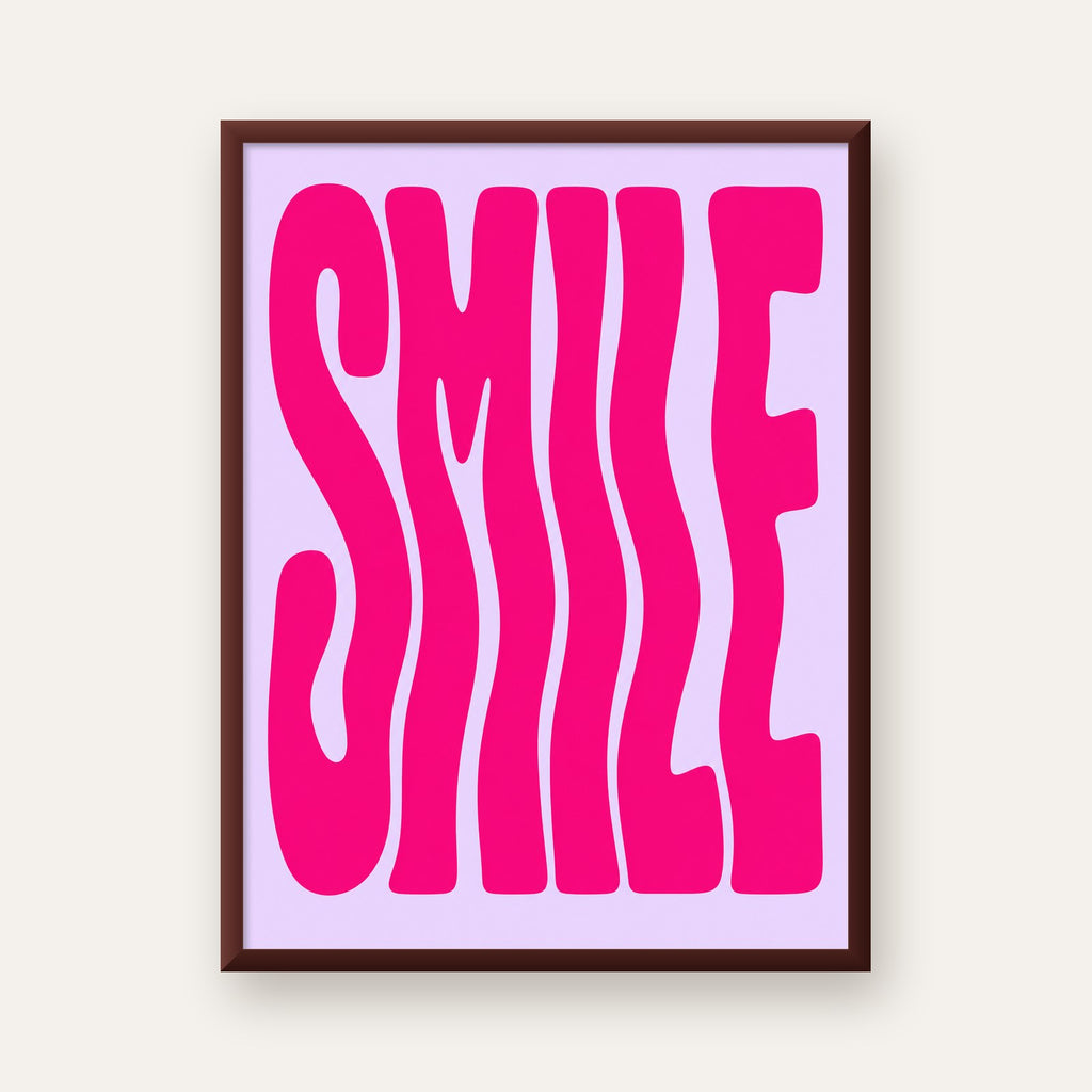 SMILE Dalgalı Tipografi Poster – Modern ve Sade Tasarım — ceviz çerçeveli