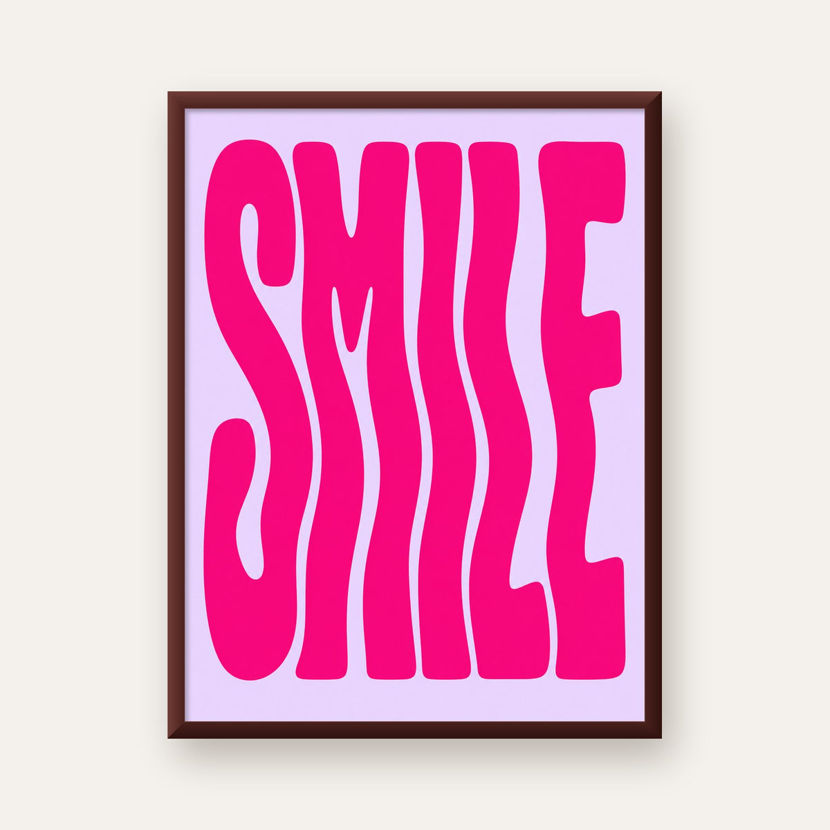 SMILE Dalgalı Tipografi Poster – Modern ve Sade Tasarım — ceviz çerçeveli