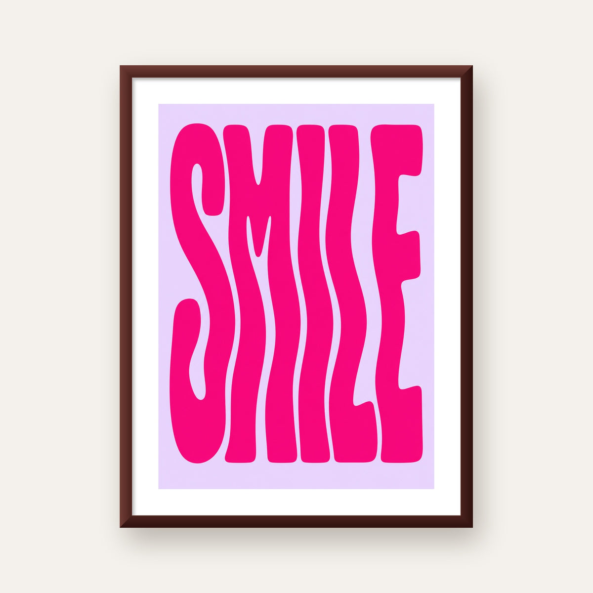 SMILE Dalgalı Tipografi Poster – Modern ve Sade Tasarım — ceviz çerçeveli paspartulu