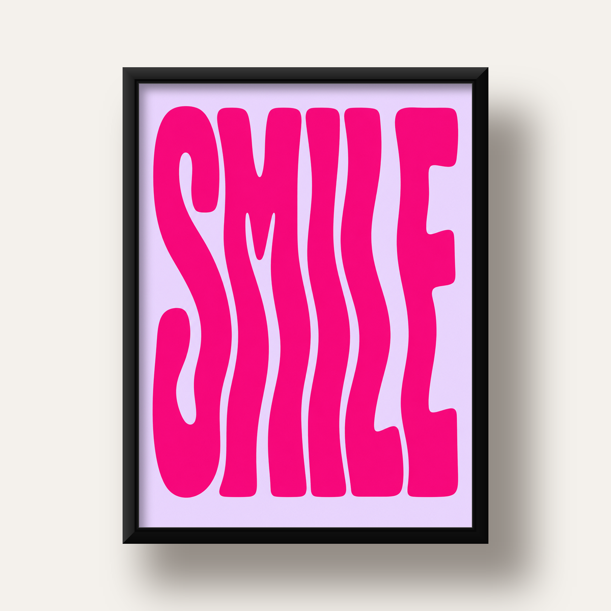 SMILE Dalgalı Tipografi Poster – Modern ve Sade Tasarım — siyah derin çerçeveli