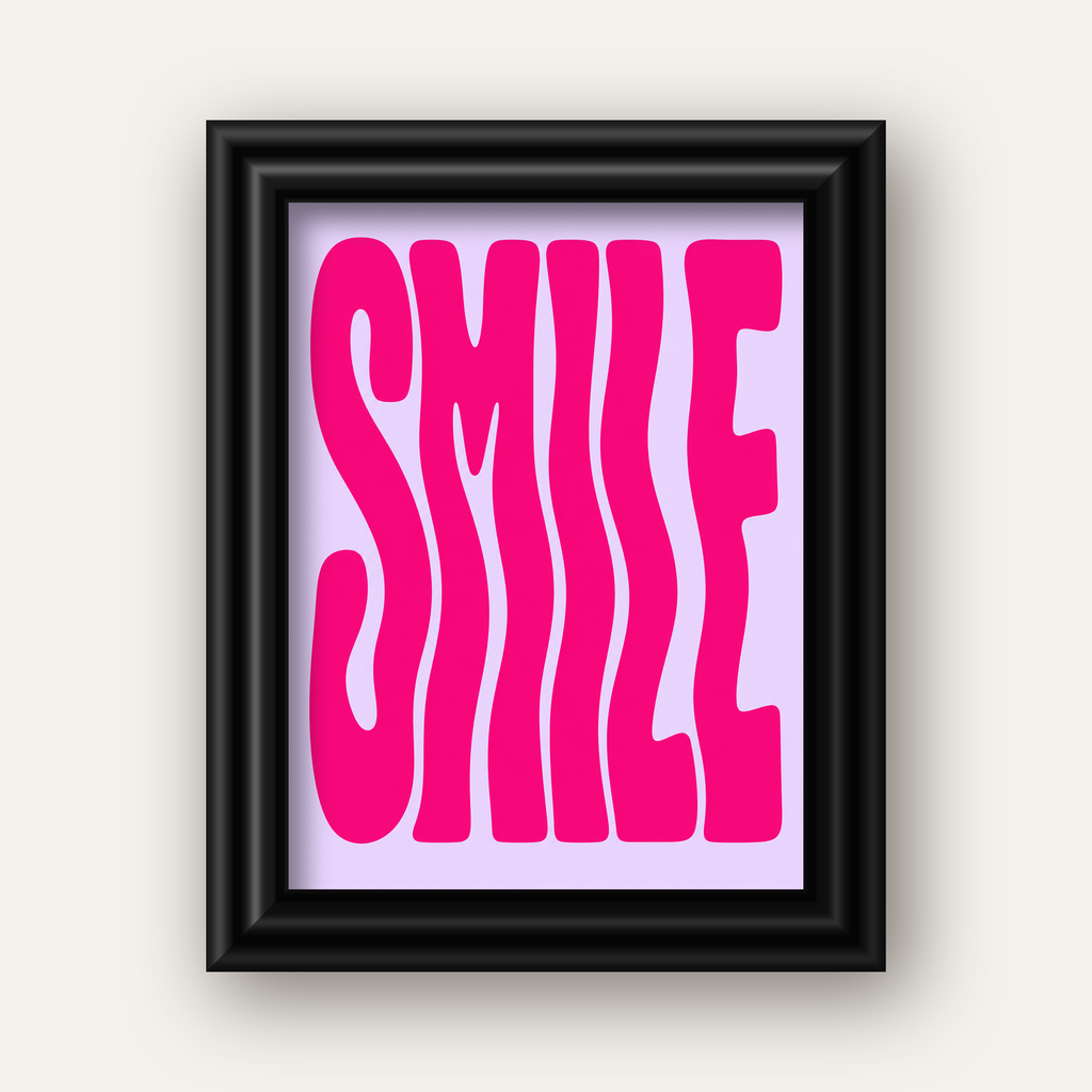 SMILE Dalgalı Tipografi Poster – Modern ve Sade Tasarım — siyah galeri çerçeveli