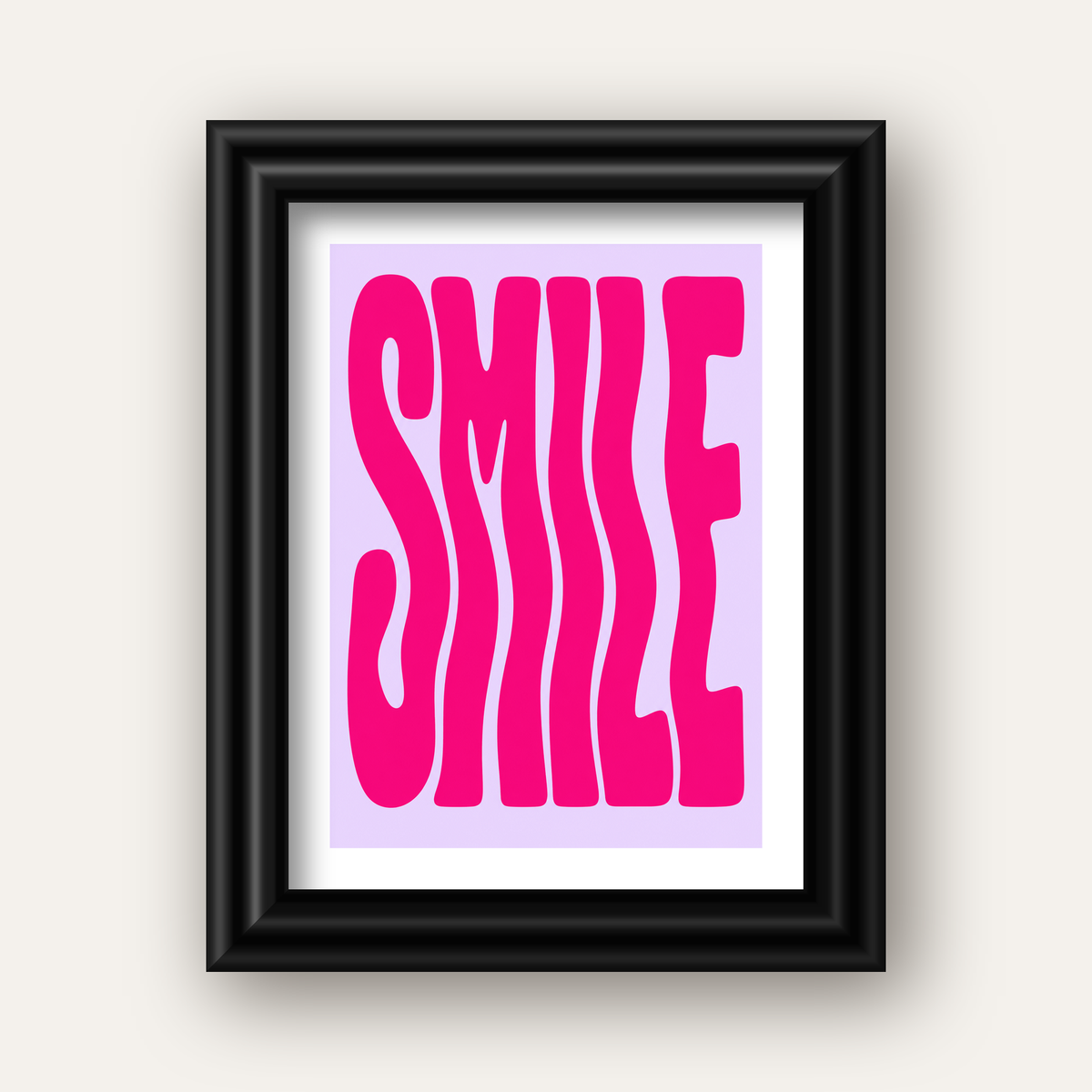 SMILE Dalgalı Tipografi Poster – Modern ve Sade Tasarım — siyah galeri çerçeveli paspartulu
