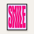 SMILE Dalgalı Tipografi Poster – Modern ve Sade Tasarım — Dikey baskı, düz siyah çerçeveli duvar posteri