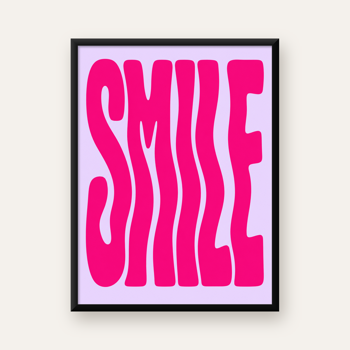 SMILE Dalgalı Tipografi Poster – Modern ve Sade Tasarım — Dikey baskı, düz siyah çerçeveli duvar posteri