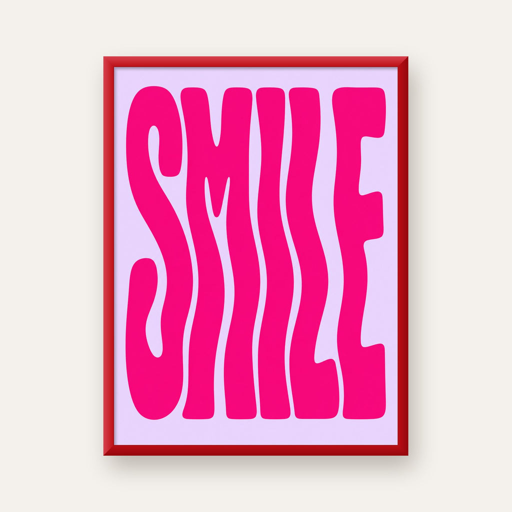 SMILE Dalgalı Tipografi Poster – Modern ve Sade Tasarım — kırmızı çerçeveli