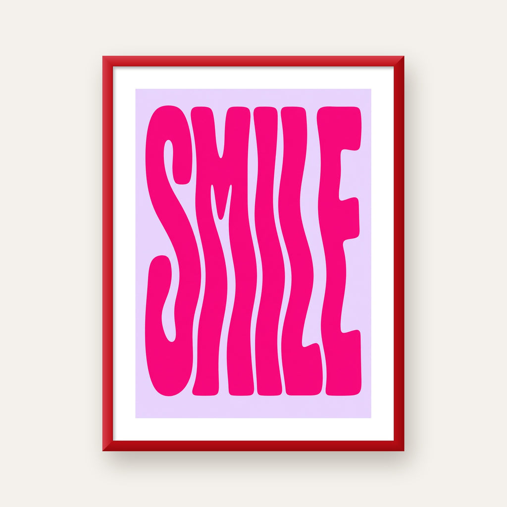 SMILE Dalgalı Tipografi Poster – Modern ve Sade Tasarım — kırmızı çerçeveli paspartulu