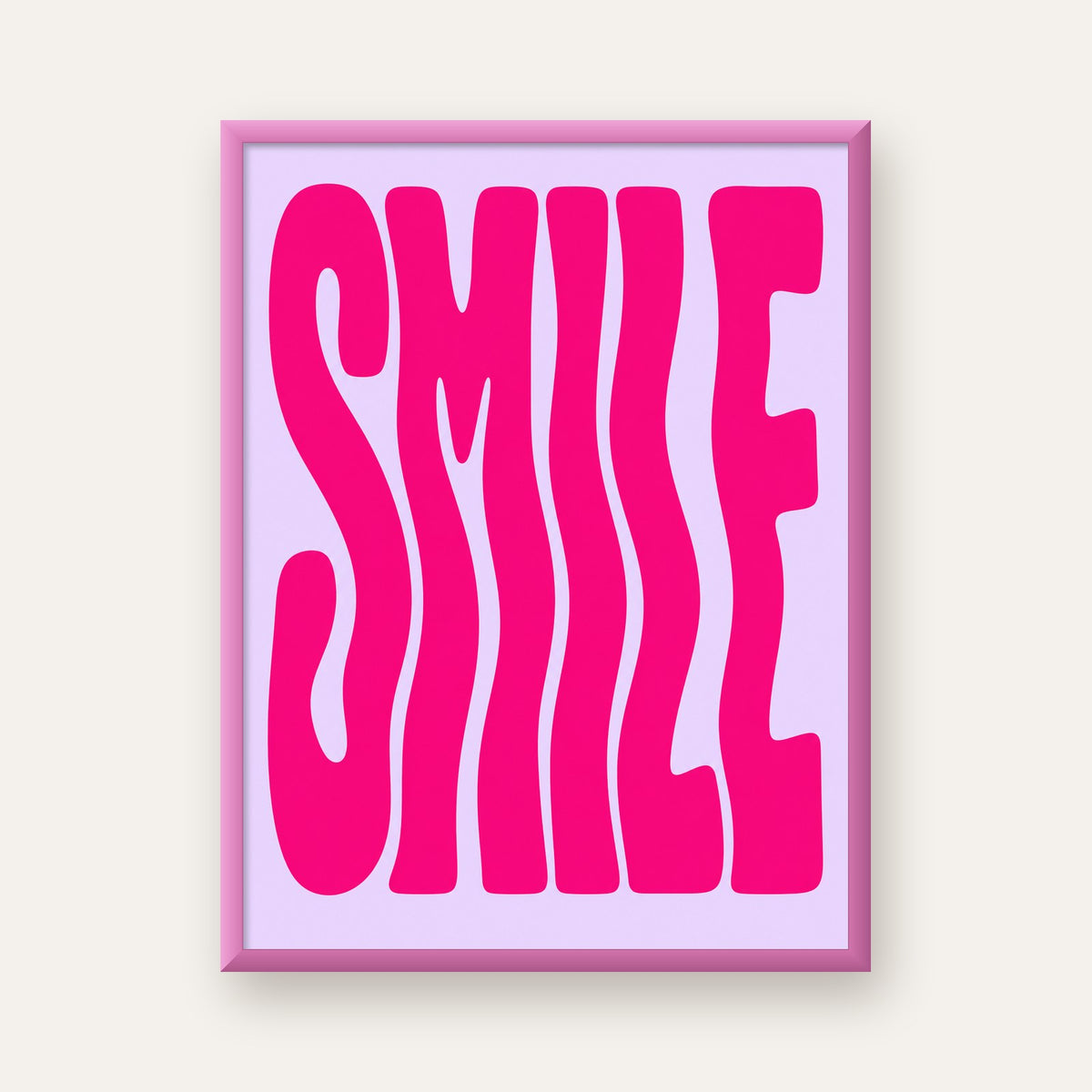 SMILE Dalgalı Tipografi Poster – Modern ve Sade Tasarım — pembe çerçeveli