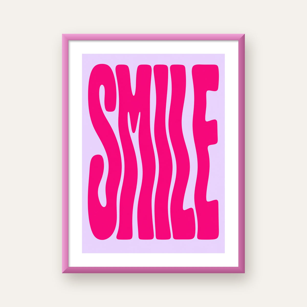 SMILE Dalgalı Tipografi Poster – Modern ve Sade Tasarım — pembe çerçeveli paspartulu
