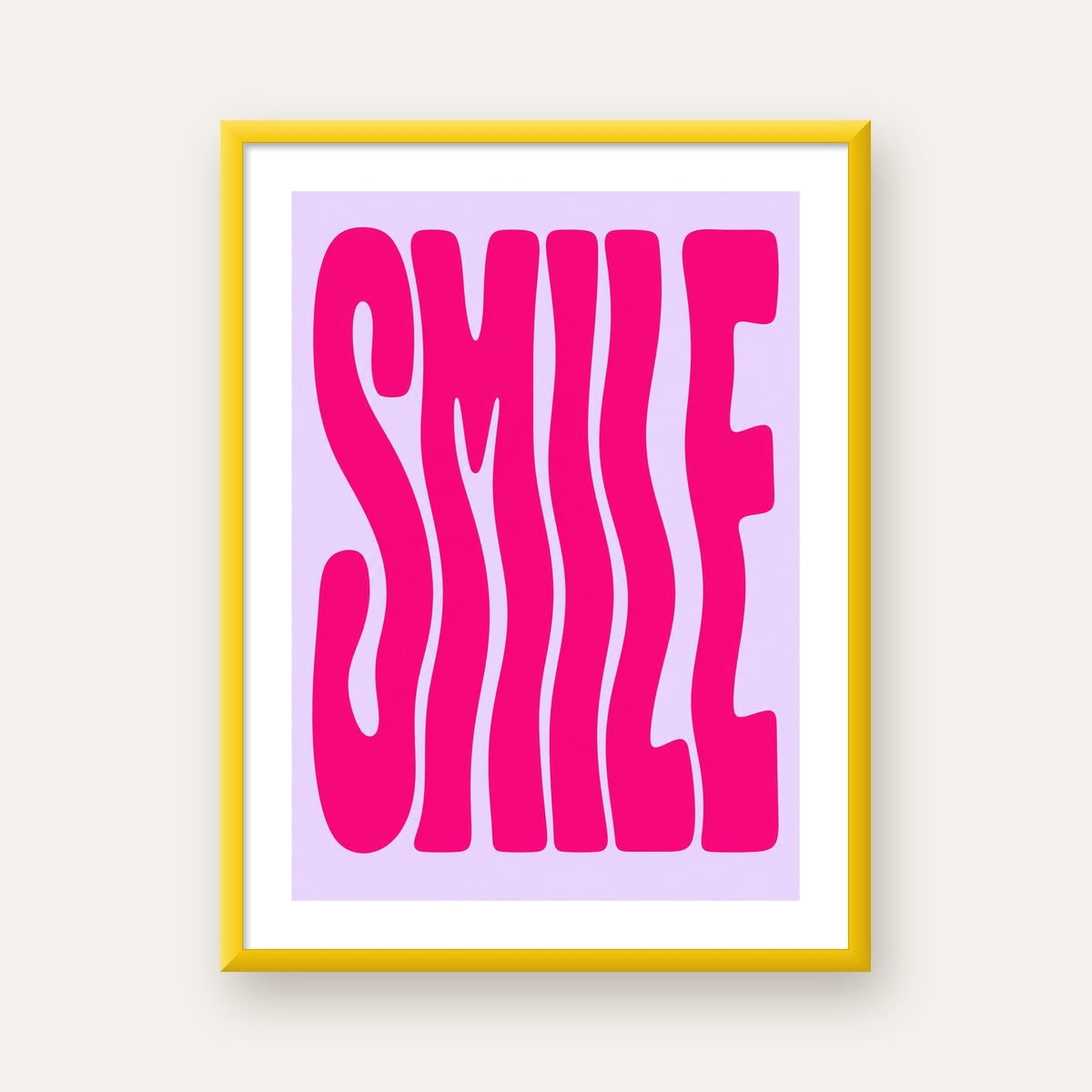 SMILE Dalgalı Tipografi Poster – Modern ve Sade Tasarım — sarı çerçeveli paspartulu