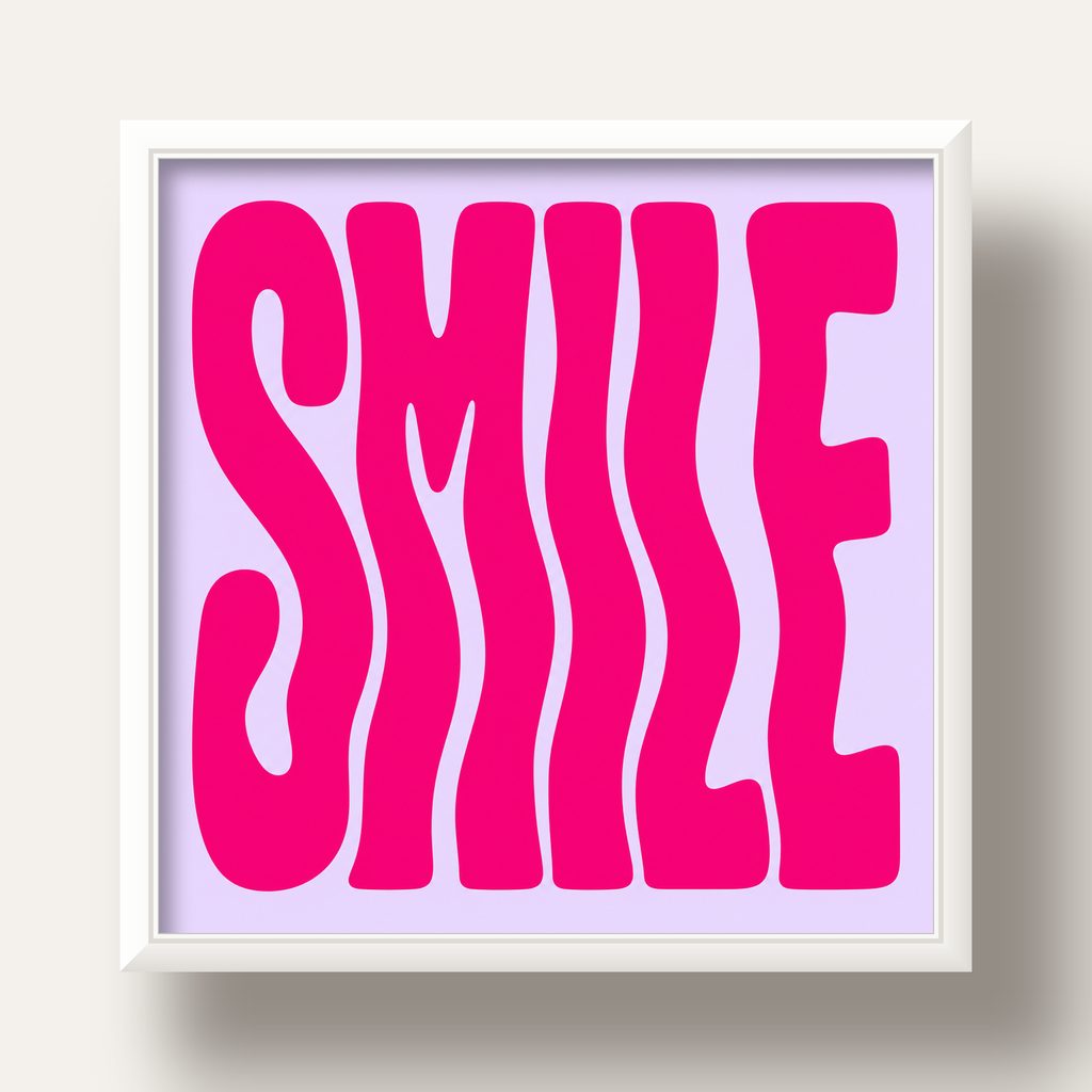 SMILE Dalgalı Tipografi Poster – Modern ve Sade Tasarım — beyaz derin çerçeveli