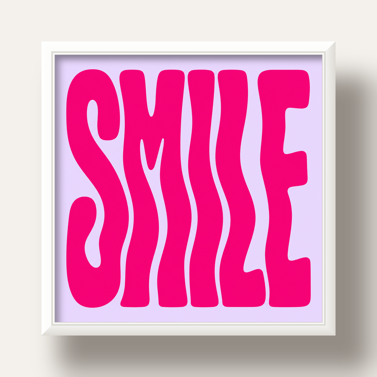 SMILE Dalgalı Tipografi Poster – Modern ve Sade Tasarım — beyaz derin çerçeveli